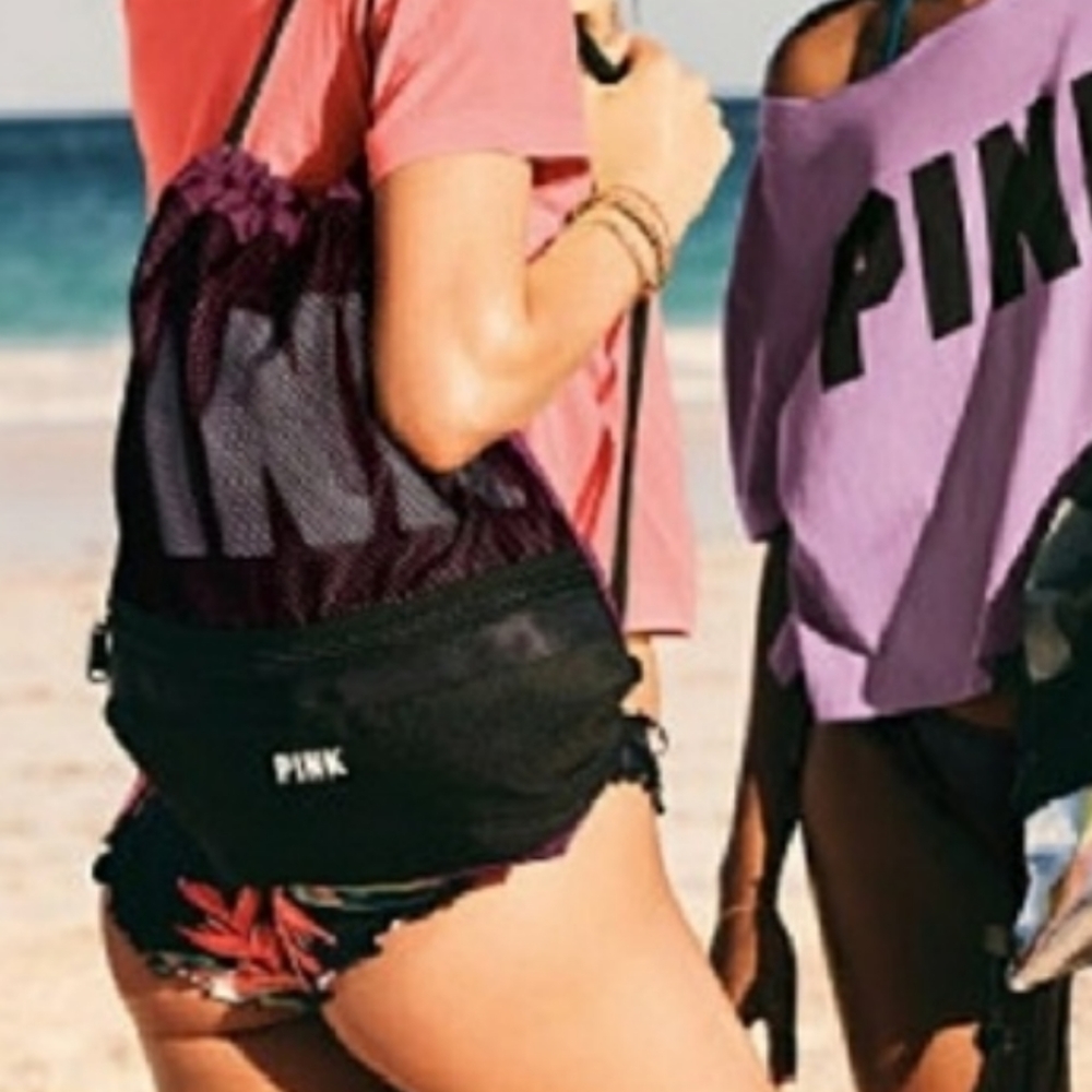 💜 Victoria's Secret VS PINK Burgundy Wine Mesh Drawstring Backpack Nylon Sack